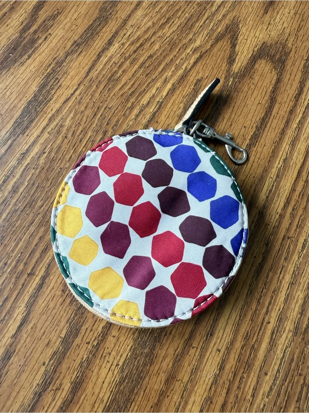 Franco Sarto Multicolor Geometric zip around round change coin purse with clip